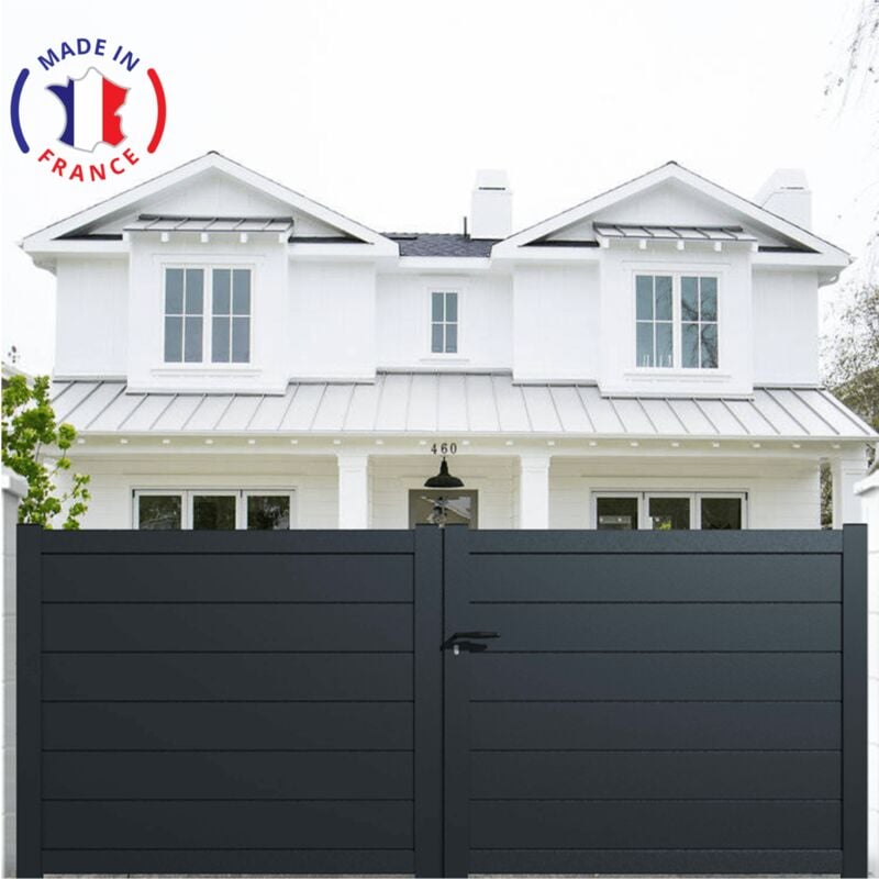 Portail aluminium battant plein en kit dimension L.3500 (entre piliers) x H.1500 mm Gris (ral 7016)