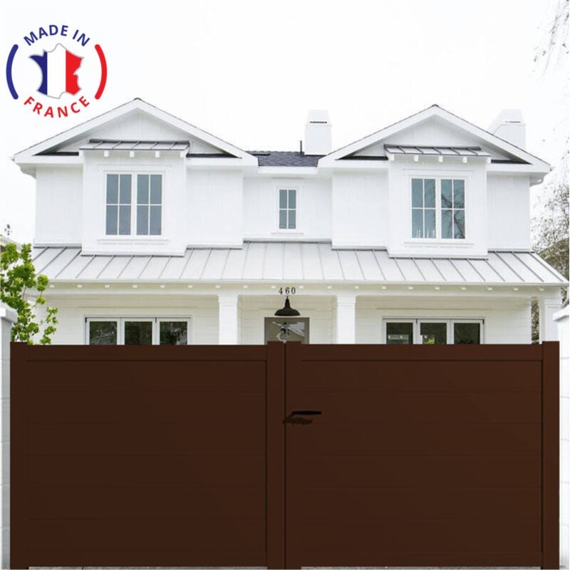 Portail aluminium battant plein en kit dimensions L.3500 (entre piliers) x H.1700 mm Couleurs Marron (ral 1247)