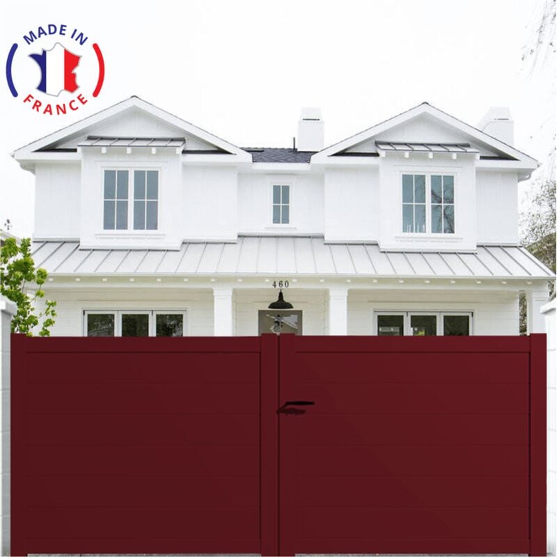 Portail aluminium battant plein en kit dimensions L.3000 (entre piliers) x H.1700 mm Couleurs Rouge (ral 3004)