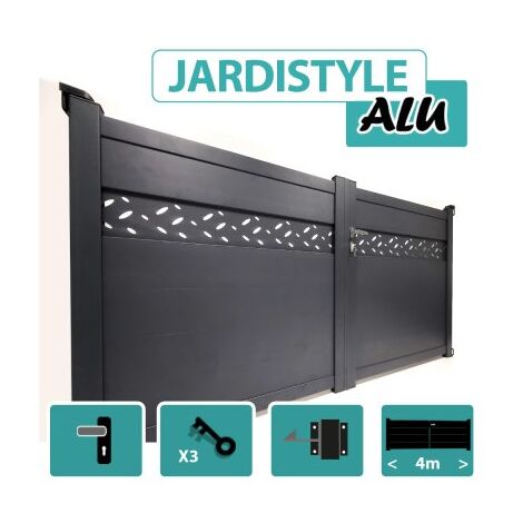 Portail Aluminium Gris Anthracite - Design - Largeur 4m - 1,60 mètre