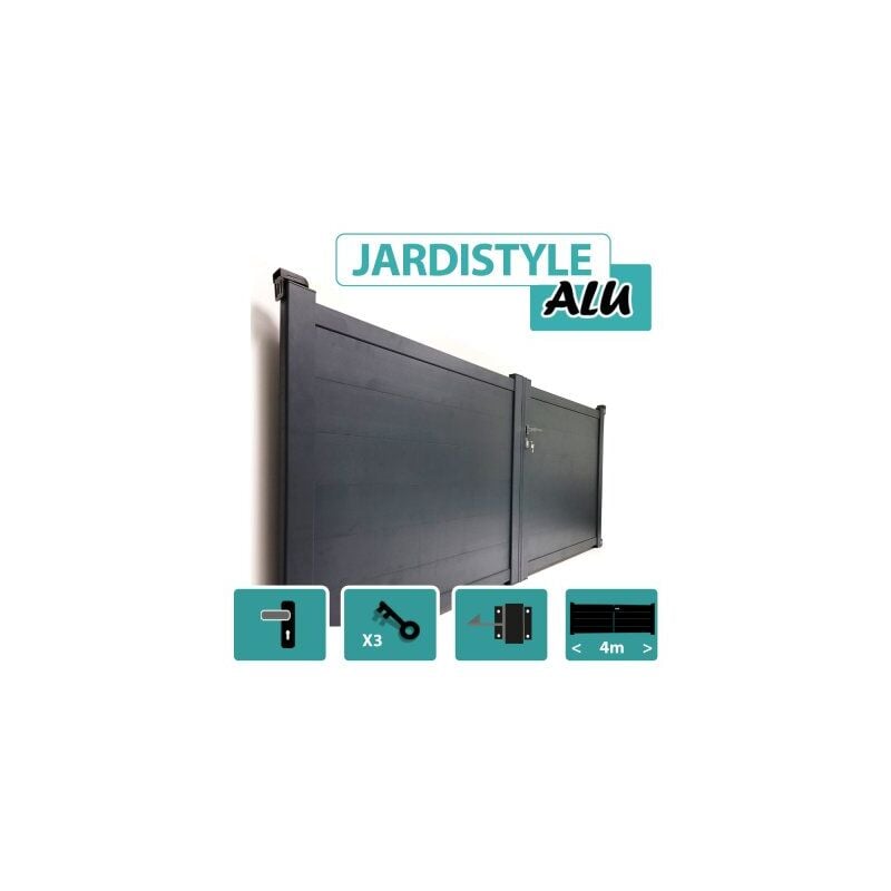 Cloture&jardin - Portail Aluminium Gris Anthracite - Plein - Largeur 4m - 1,60 mètre