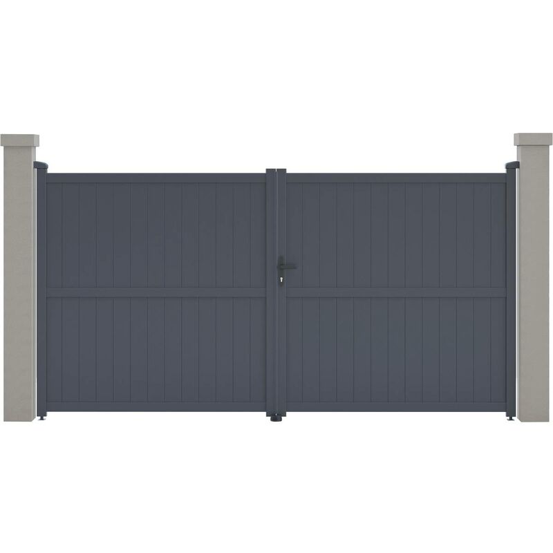 Portail aluminium Maurice - 349.5 x 180.9 cm - Gris - Gris.