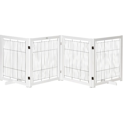 Portail autoportant barrier dog pieds 305x82 cm bois pliable 4 panneaux escaliers portes couloir blanc