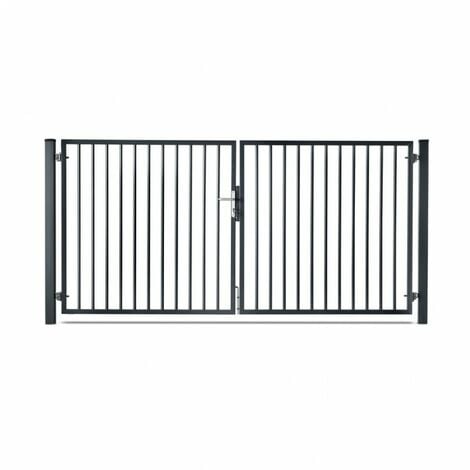 Portail barreaudé acier galvanisé passage 3m00 H 1m00 Gris anthracite