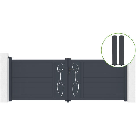 Portail battant 3,5m LIFE H.120cm alu gris + 2 poteaux 20x20cm H.166cm