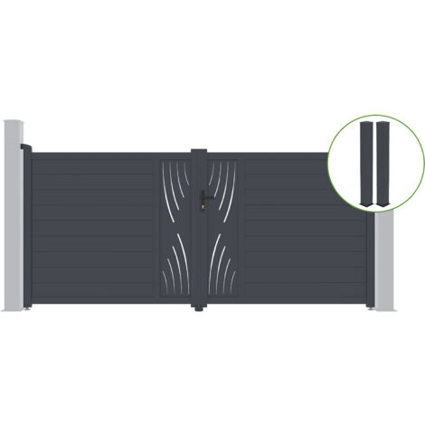 Portail battant 3,5m VELETA H.160cm alu gris + 2 poteaux 20x20cm H.190cm
