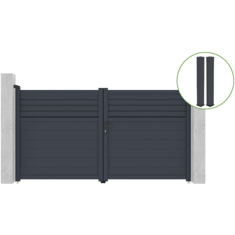 Portail battant 3m CARPATIA H.160cm alu gris + 2 poteaux 20x20cm H.190cm