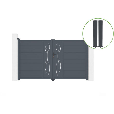 Portail battant 3m LIFE H.180cm alu gris + 2 poteaux 20x20cm H.190cm