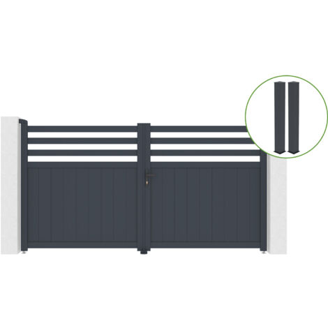 Portail battant 3m NEVIS H.160cm alu gris + 2 poteaux 20x20cm H.190cm