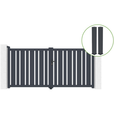 Portail battant 3m VEYMONT H.140cm alu gris + 2 poteaux 20x20cm H.166cm