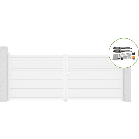 Portail battant 4m CARPATIA H.160cm alu blanc + motorisation TANKER B700