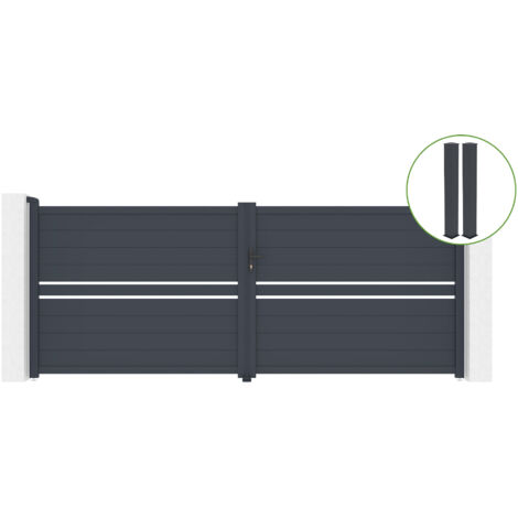 Portail battant 4m CIMONE H.160cm alu gris + 2 poteaux 20x20cm H.190cm