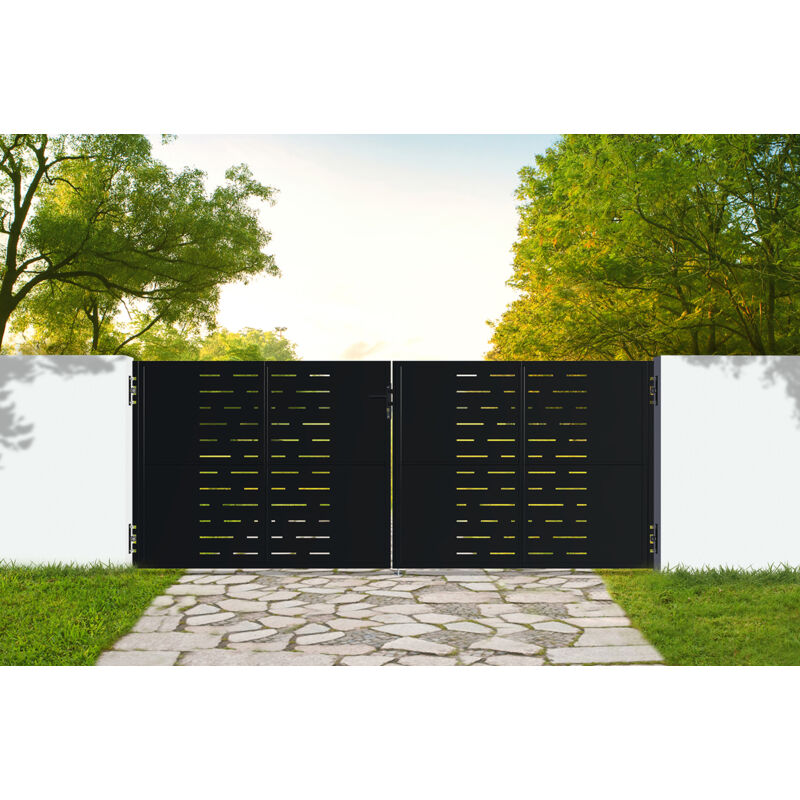 Portail battant acier 3,5m nali arlberg H.140cm noir mat