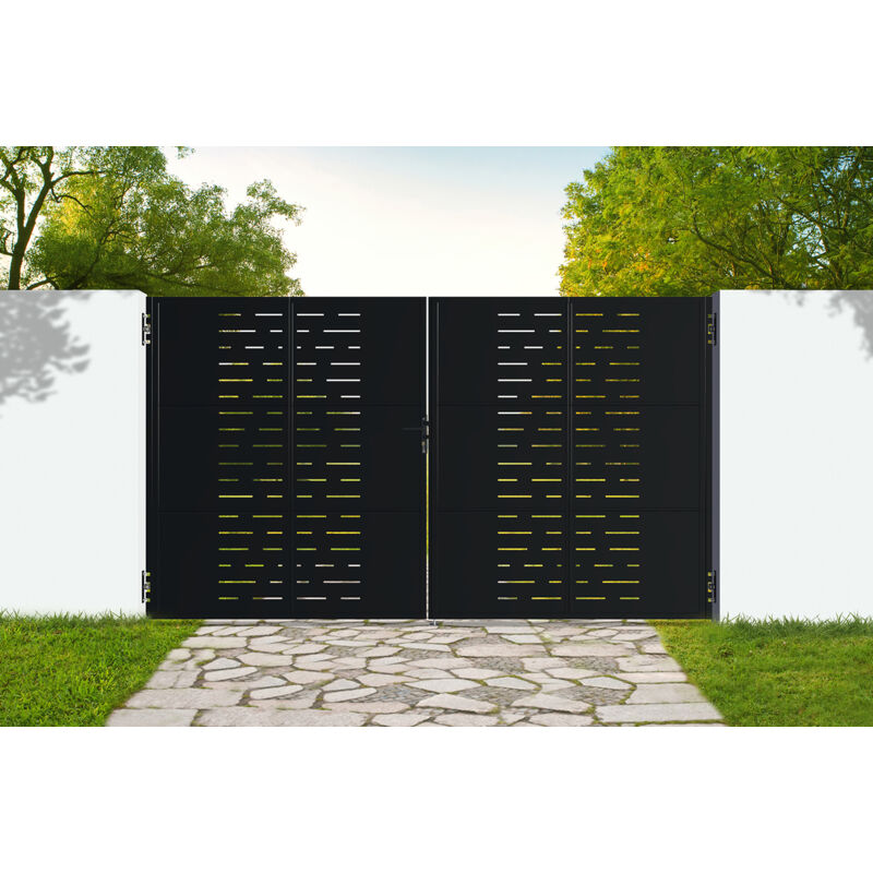 Portail battant acier 3,5m nali arlberg H.200cm noir mat