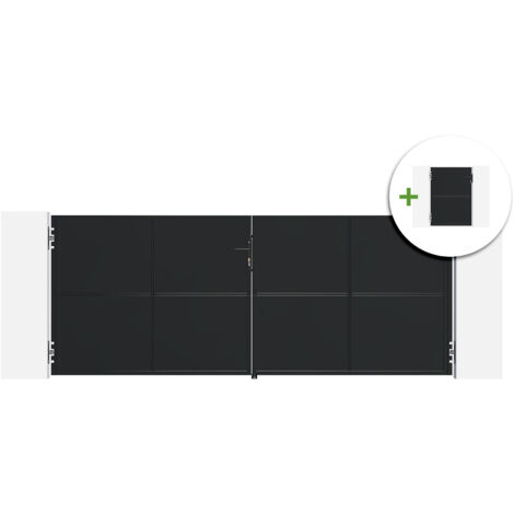 Portail battant acier 3,5m NALI H.140cm noir + Portillon H.140cm noir