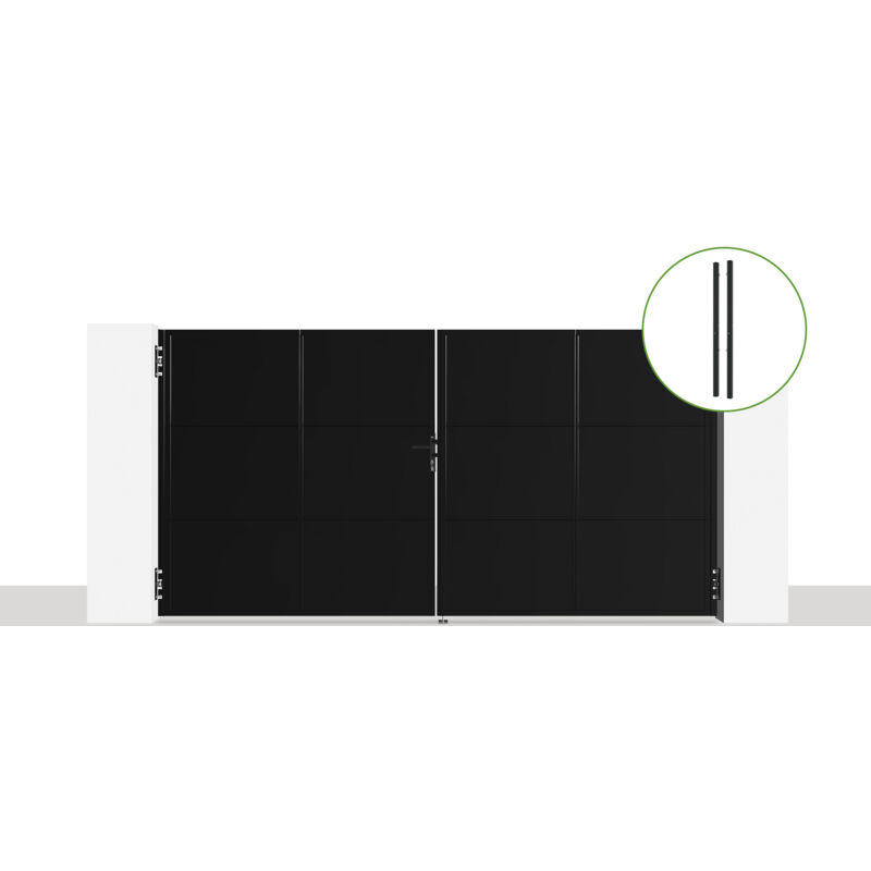Portail battant acier 3,5M nali H.180cm Noir mat + 2 poteaux acier dario