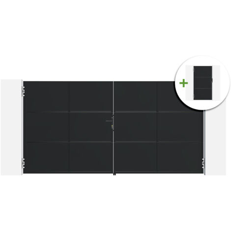 Portail battant acier 3,5m NALI H.180cm noir + Portillon H.180cm noir