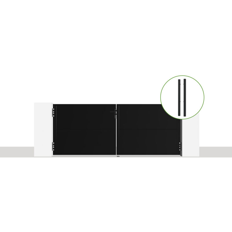 Portail battant acier 3m NALI H.120cm Noir mat + 2 poteaux acier DARIO