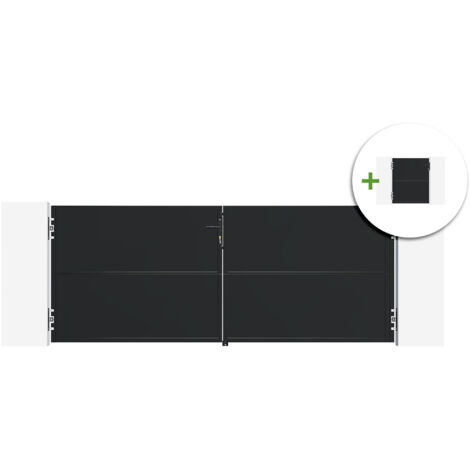 Portail battant acier 3m NALI H.120cm noir + Portillon H.120cm noir