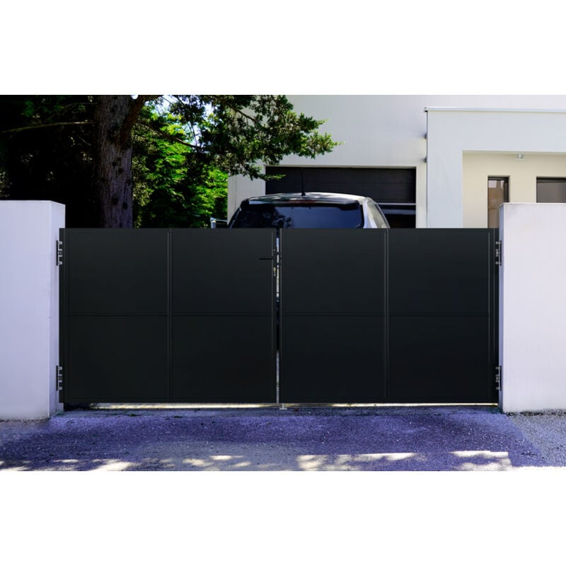 Portail battant acier nali 350 x 140cm Noir Mat