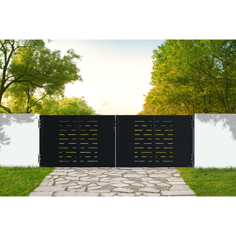 Portail battant acier 3,5m nali arlberg H.120cm noir mat