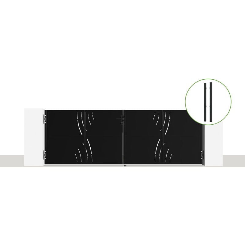 Portail battant acier nali veleta 350 x 120cm + 2 poteaux acier dario Noir Mat
