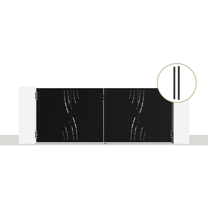 Portail battant acier nali veleta 350 x 140cm + 2 poteaux acier dario Noir Mat