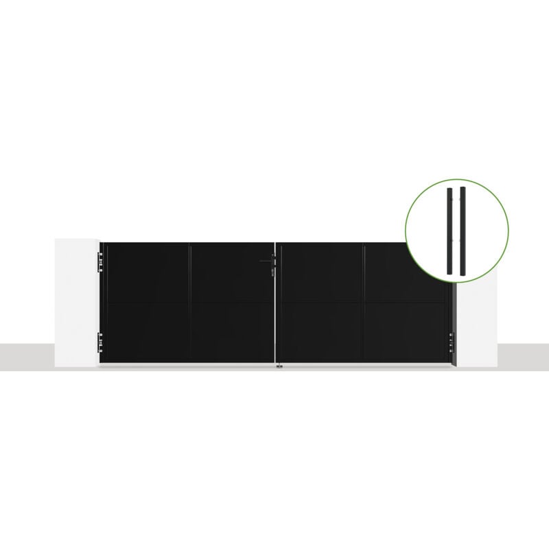 Portail battant acier noir mat 3,5m nali H.120cm + 2 poteaux acier dario