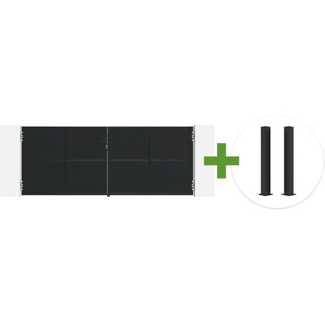 Portail battant acier noir mat 3,5m NALI H.140cm + 2 poteaux 10x10 acier CARMO