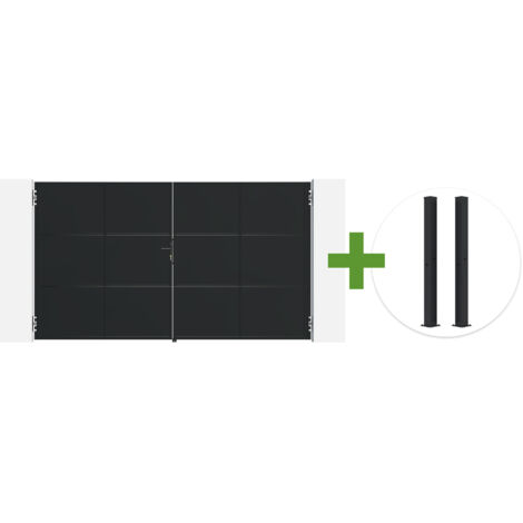 Portail battant acier noir mat 3,5m NALI H.200cm + 2 poteaux 10x10 acier CARMO