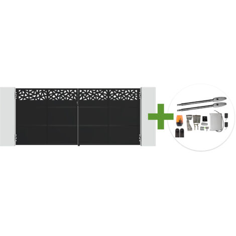 Portail battant acier noir mat 3,5m NALI RUIVO H.160cm + moteur Tanker B250