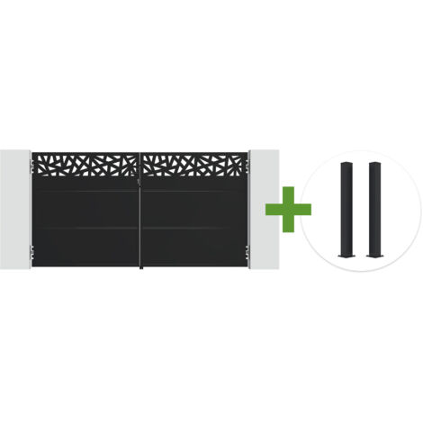 Portail battant acier noir mat 3m NALI RUIVO H.160cm + 2 poteaux 10x10 acier CARMO