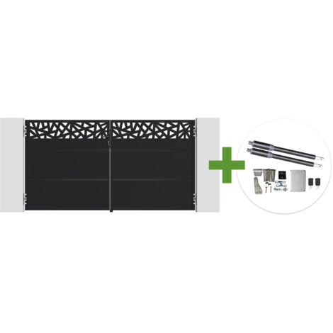 Portail battant acier noir mat 3m NALI RUIVO H.160cm + moteur Ranger B150