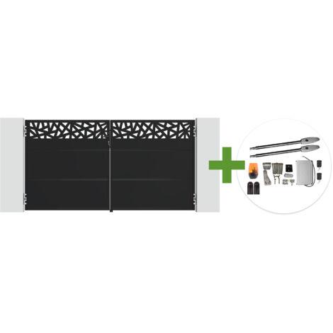 Portail battant acier noir mat 3m NALI RUIVO H.160cm + moteur Tanker B250