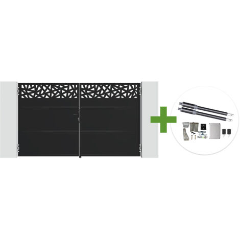 Portail battant acier noir mat 3m NALI RUIVO H.180cm + moteur Ranger B150