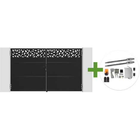 Portail battant acier noir mat 3m NALI RUIVO H.180cm + moteur Tanker B250