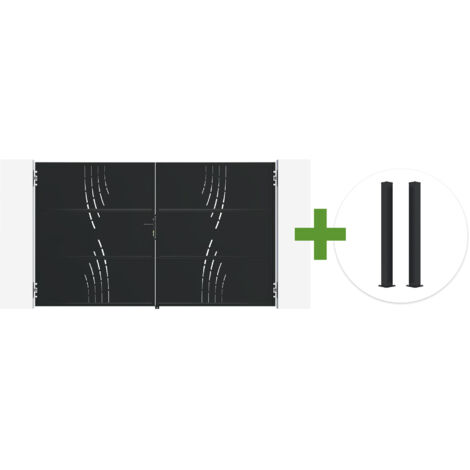 Portail battant acier noir mat 3m NALI VELETA H.180cm + 2 poteaux 10x10 acier CARMO