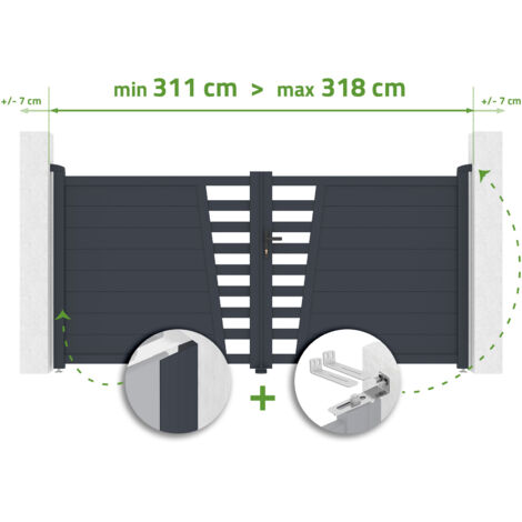 Portail battant ajustable en largeur 3m CERVINA H.140cm aluminium gris