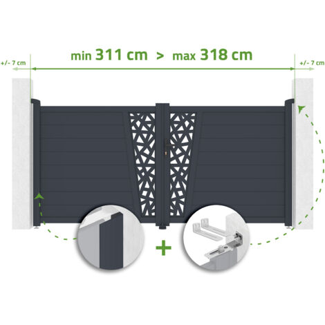 Portail battant ajustable en largeur 3m CERVINA RUIVO H.140cm aluminium gris