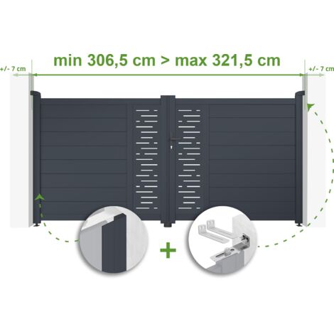 Portail battant ajustable en largeur ALRBERG 3m H.140cm Aluminium Gris Anthracite