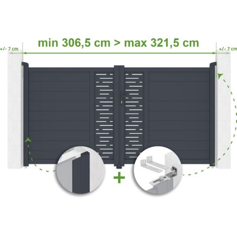 Portail battant ajustable en largeur ALRBERG 3m H.160cm Aluminium Gris Anthracite