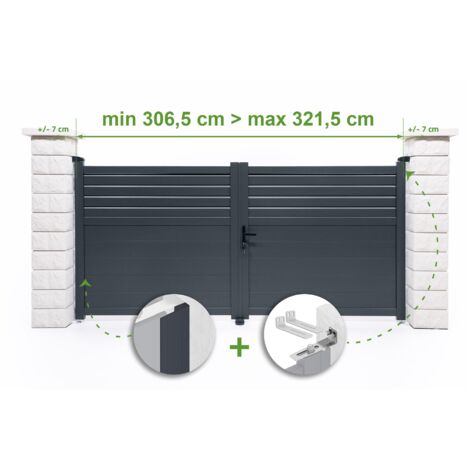 Portail battant ajustable en largeur CARPATIA 3m H.140cm Aluminium Gris Anthracite