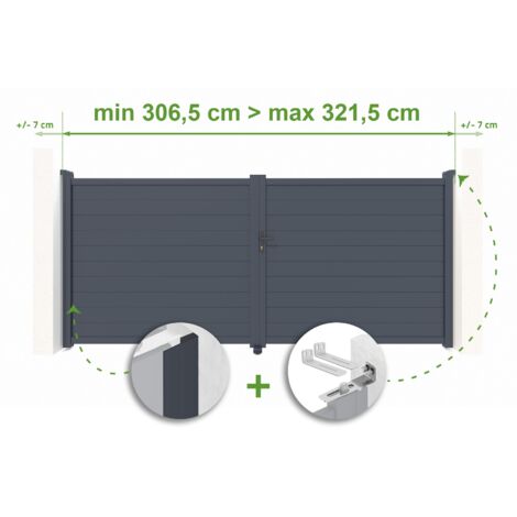 Portail battant ajustable en largeur EIGER 3m H.180cm Aluminium Gris Anthracite