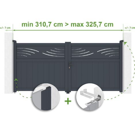 Portail battant ajustable en largeur HALTI 3m H.140cm Aluminium Gris Anthracite