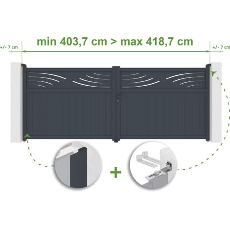 Portail battant ajustable en largeur HALTI 4m H.160cm Aluminium Gris Anthracite