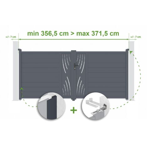 Portail battant ajustable en largeur VELETA 3,5m H.160cm Aluminium Gris Anthracite