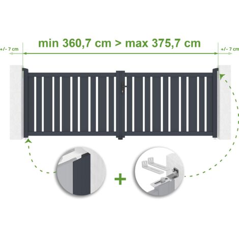 Portail battant ajustable en largeur VEYMONT 3,5m H.120cm Aluminium Gris Anthracite