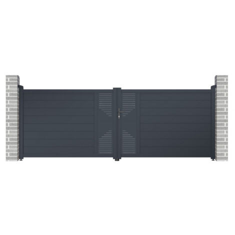 Portail Battant Aluminium 392x142cm Anthracite Serrure Incluse - X-Metal