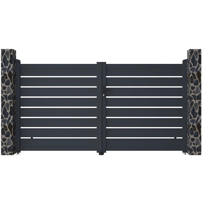 Vente-unique - Portail battant aluminium ajouré L305 x H166 cm anthracite - primo