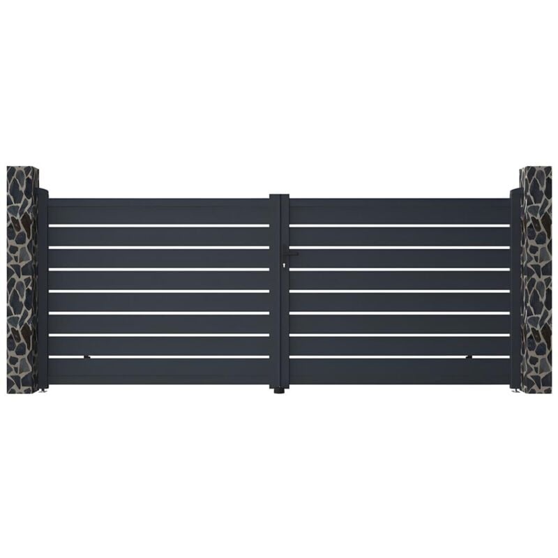 Portail battant aluminium ajouré L397 x H166 cm anthracite - PRIMO